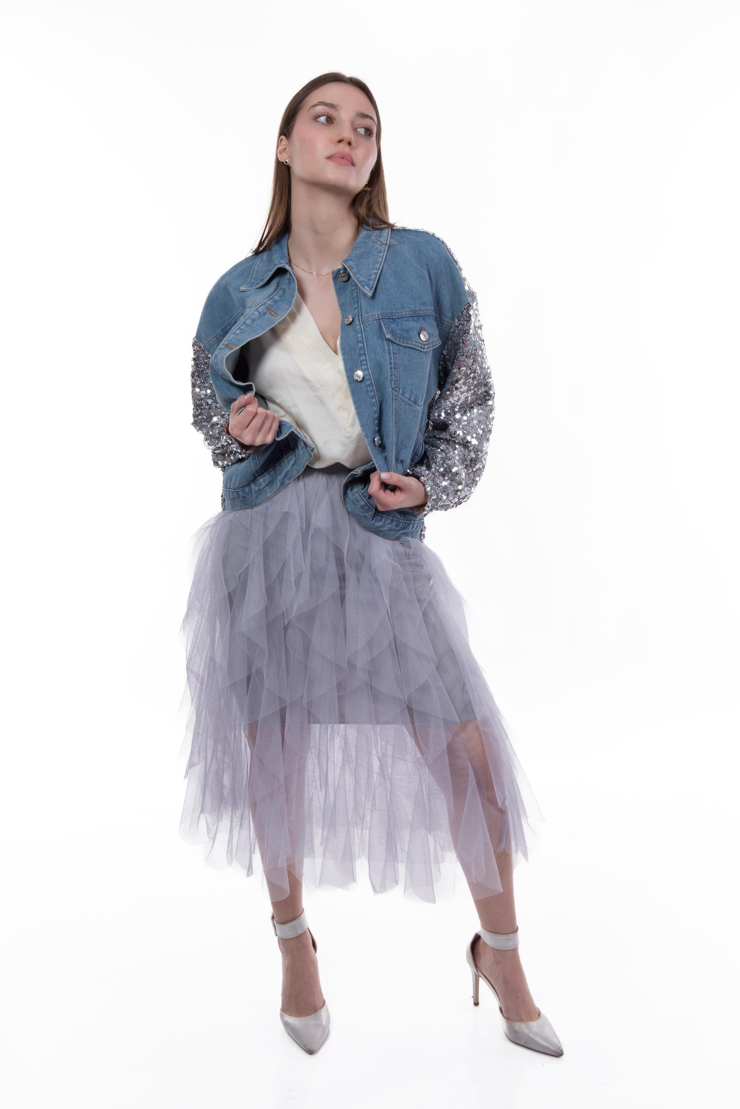 Giacca jeans con paillettes Tensione In