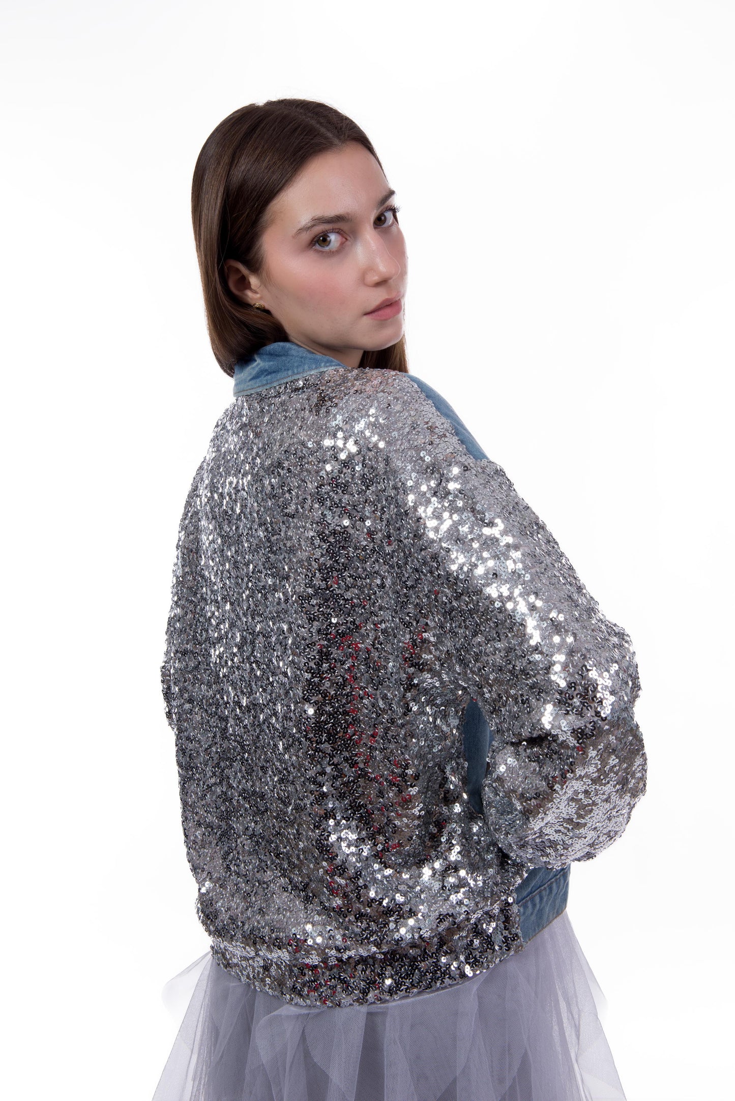 Giacca jeans con paillettes Tensione In